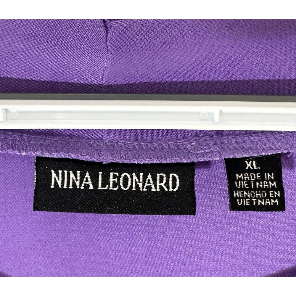 Nina Leonard Purple Dress XL Sleeveless Stretch Chain Waist Fit Flare - Picture 4 of 8
